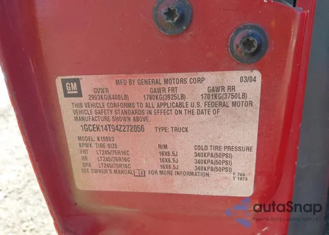 2004 Chevrolet Silverado 1500 Work Truck z USA, uszkodzony, nr VIN 1GCEK14T94Z272056